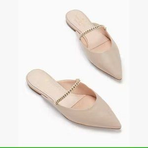 Kate Spade Isadora Leather Flats Slip On Mules, Warm Beige NIB, Sz 7.5